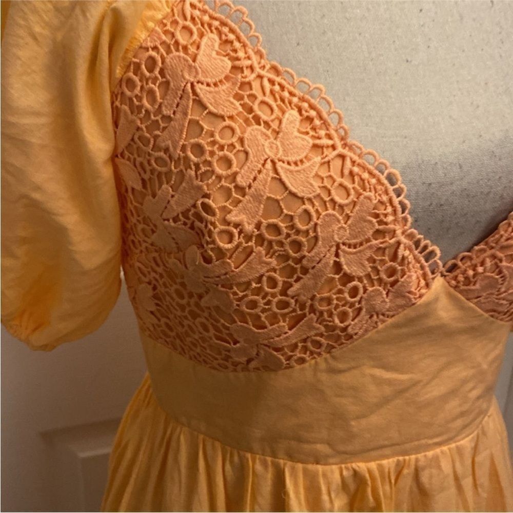 Indian 100% cotton Elegant Orange Lace Trim Dress, M - Picture 6 of 14